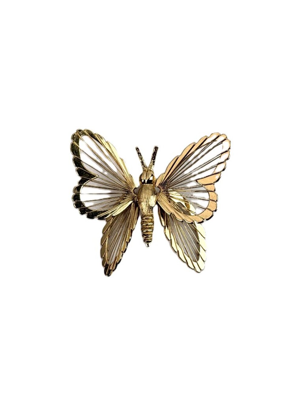 Vintage Monet Spinneret Butterfly Brooch Pin Gold Tone Wire Wings 1960s Signed